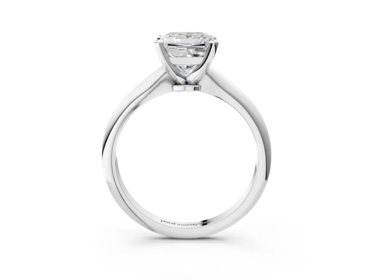 Princess Cut Diamond Solitaire Engagement Ring with Classic Band and Four-Prong Setting Platinum