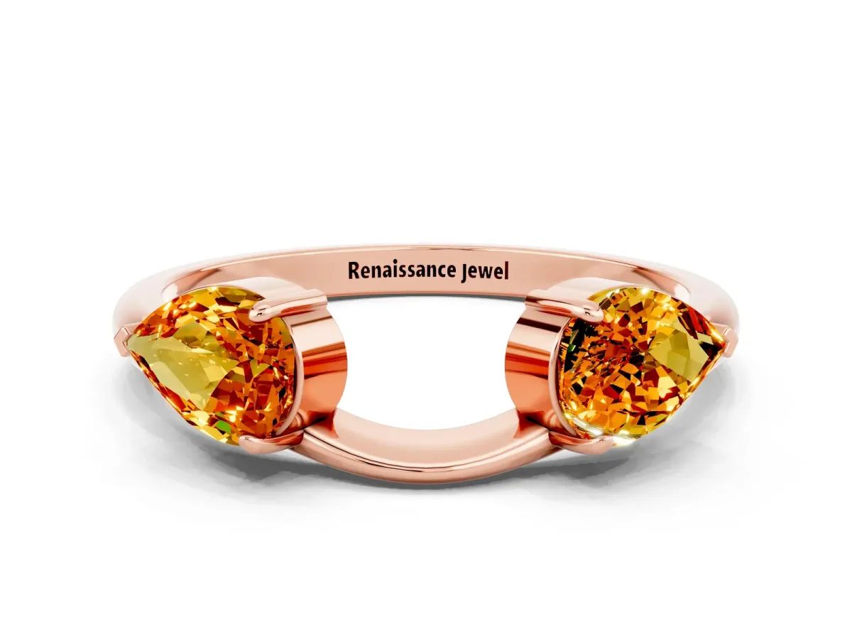 Two-Stone Pear Citrine Bypass Ring with Prong Setting Rose gold