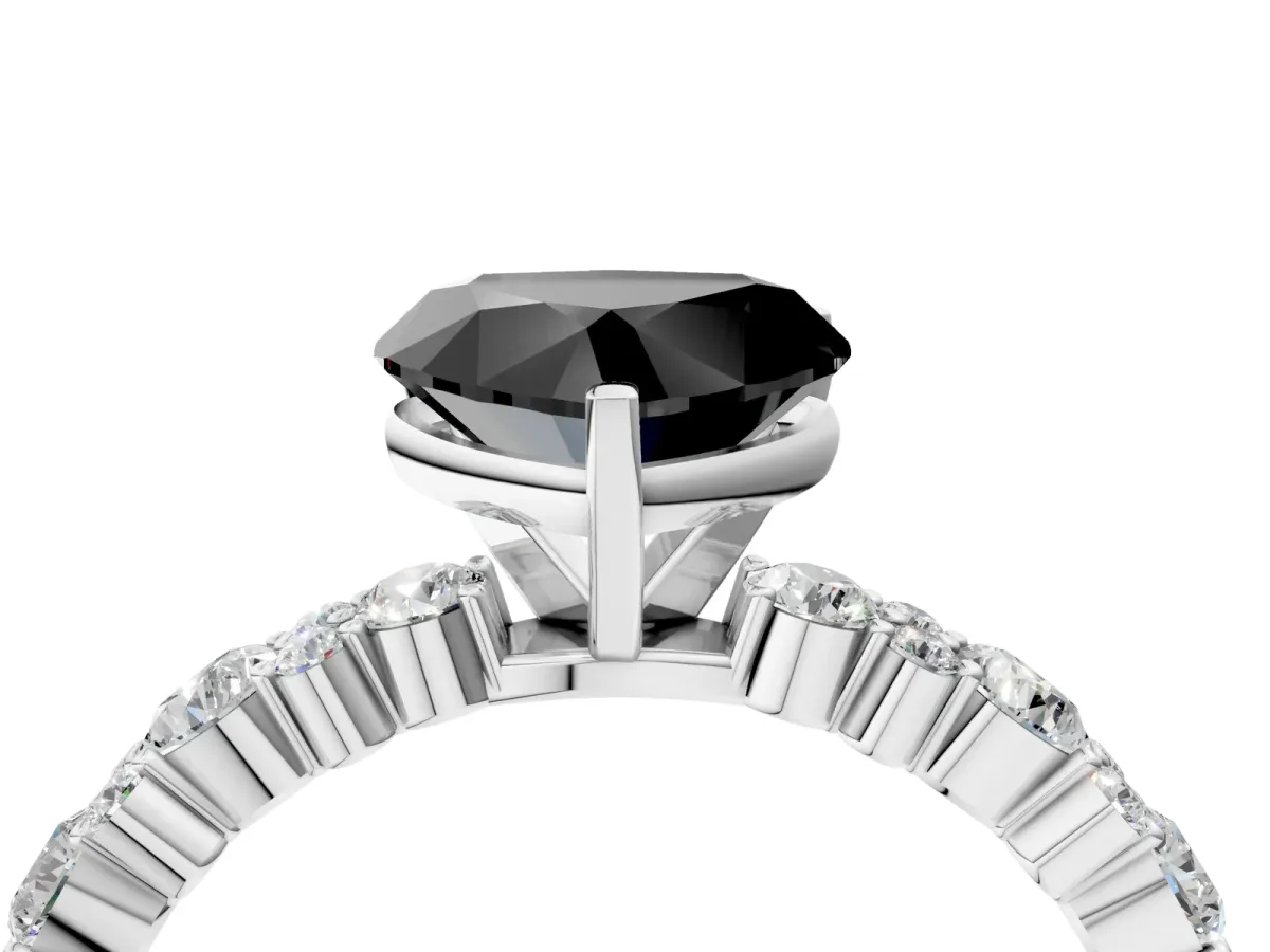Fancy Black Heart Cut Diamond Side Stone Solitaire Ring with Round and Four-Prong Setting Platinum