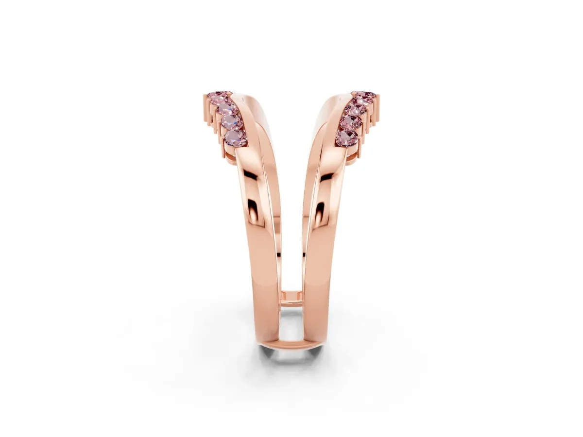 Round Morganite Chevron Contour Band with Prong Setting Rose gold