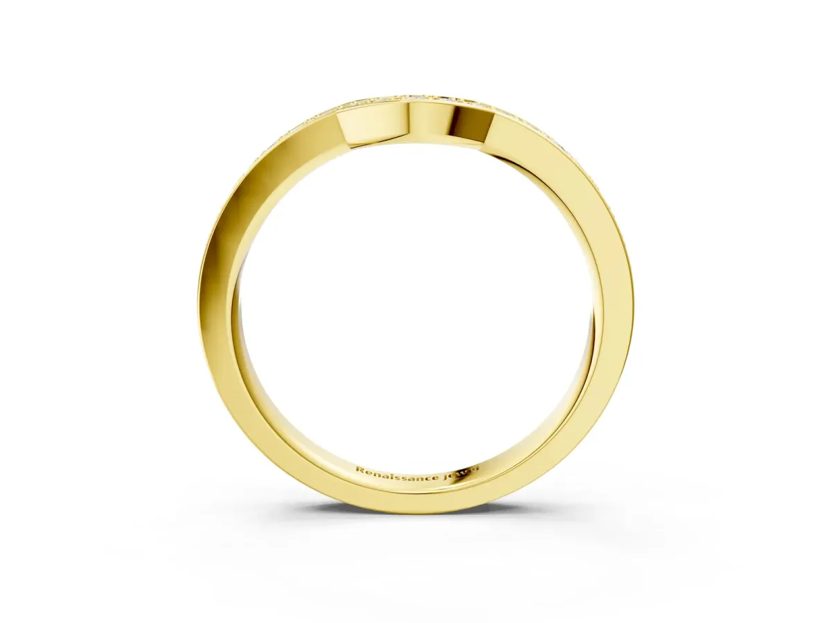 Pavé Round Diamond Contour Band with Channel Setting Yellow gold