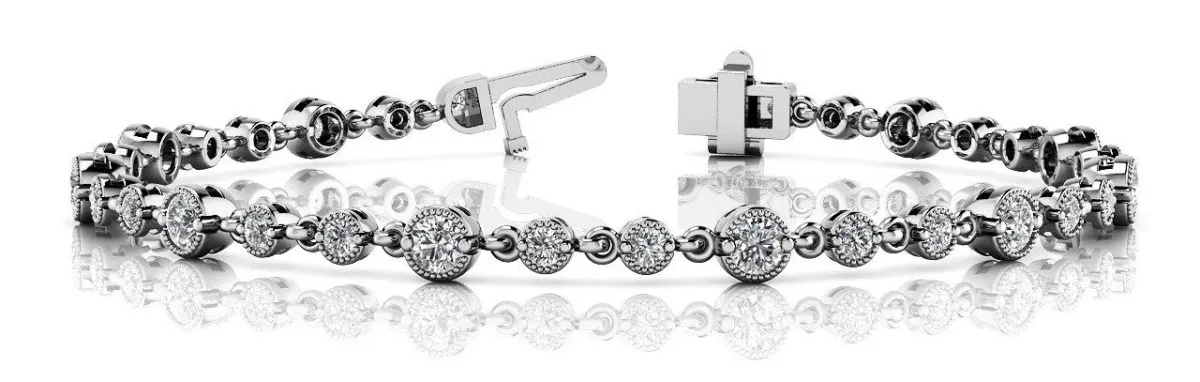 Round Bezel-Set Diamond Tennis Bracelet with Box Clasp White gold
