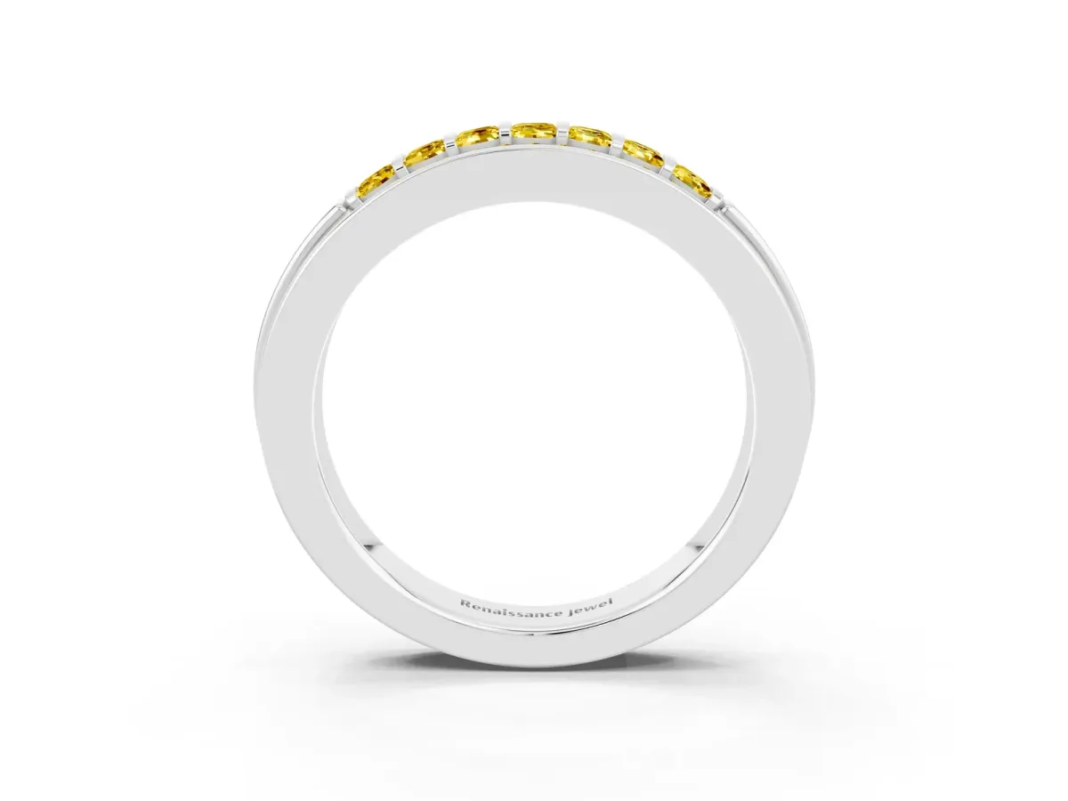 Bar-Set Princess Cut Yellow Sapphire Pavé Band Platinum