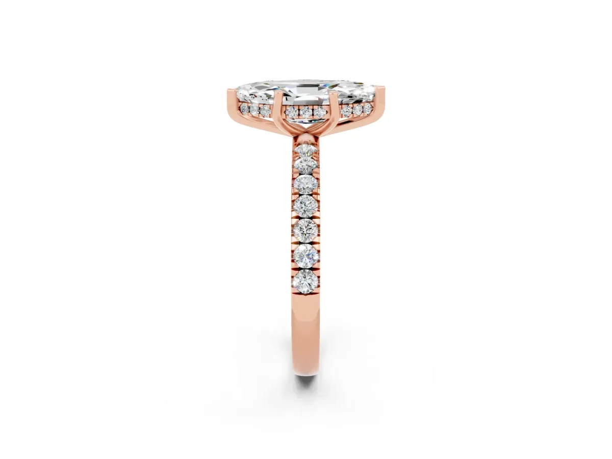 Marquise Cut Moissanite Pave Band Solitaire Ring with Round and Prong Setting Rose gold