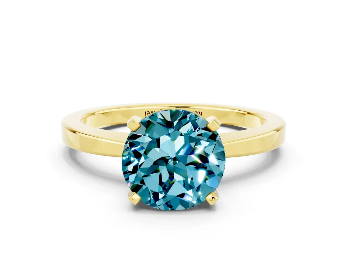 Round Cut Blue Topaz Solitaire Engagement Ring with Classic Band and Four-Prong Setting Yellow gold