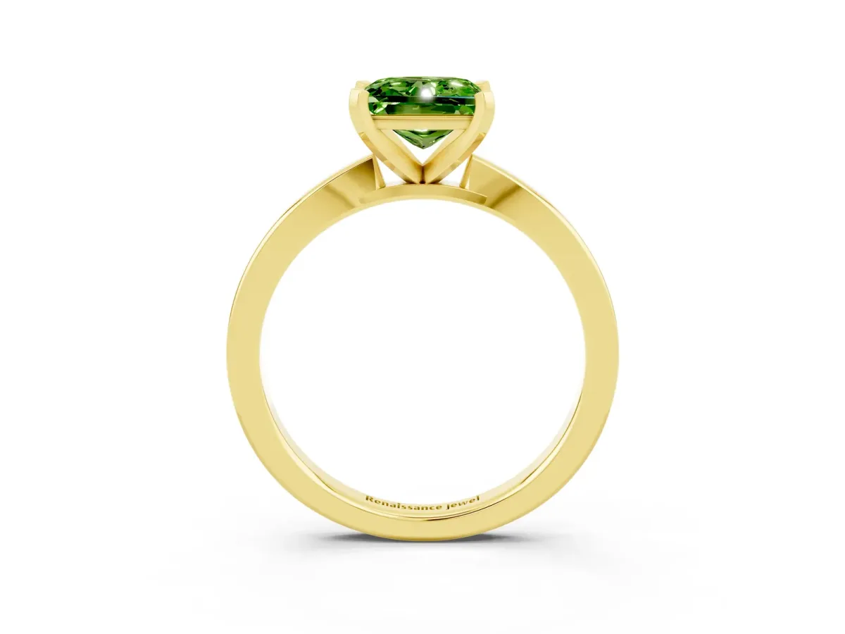 Princess Cut Peridot Solitaire Engagement Ring with Classic Band and Four-Prong Setting Yellow gold