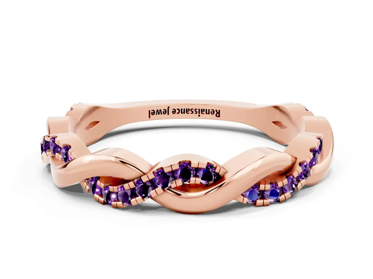 Round Amethyst Twist Eternity Band with Pavé Setting Rose gold
