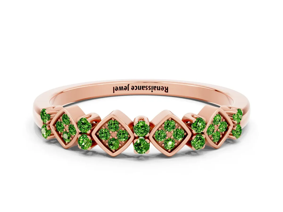 Pavé Cushion Peridot Cluster Eternity Band with Prong Setting Rose gold