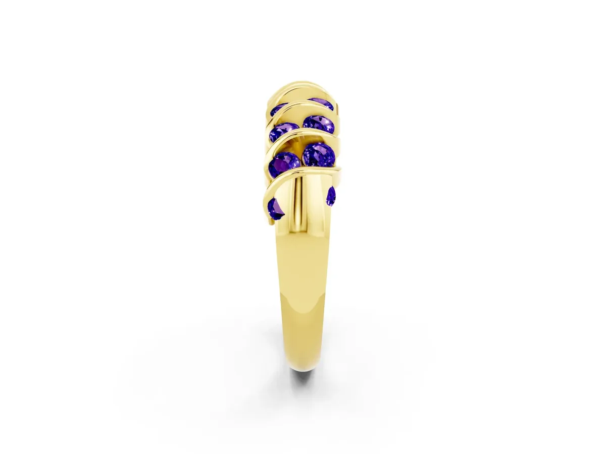 Channel Set Round Tanzanite Multi-Row Band Yellow gold