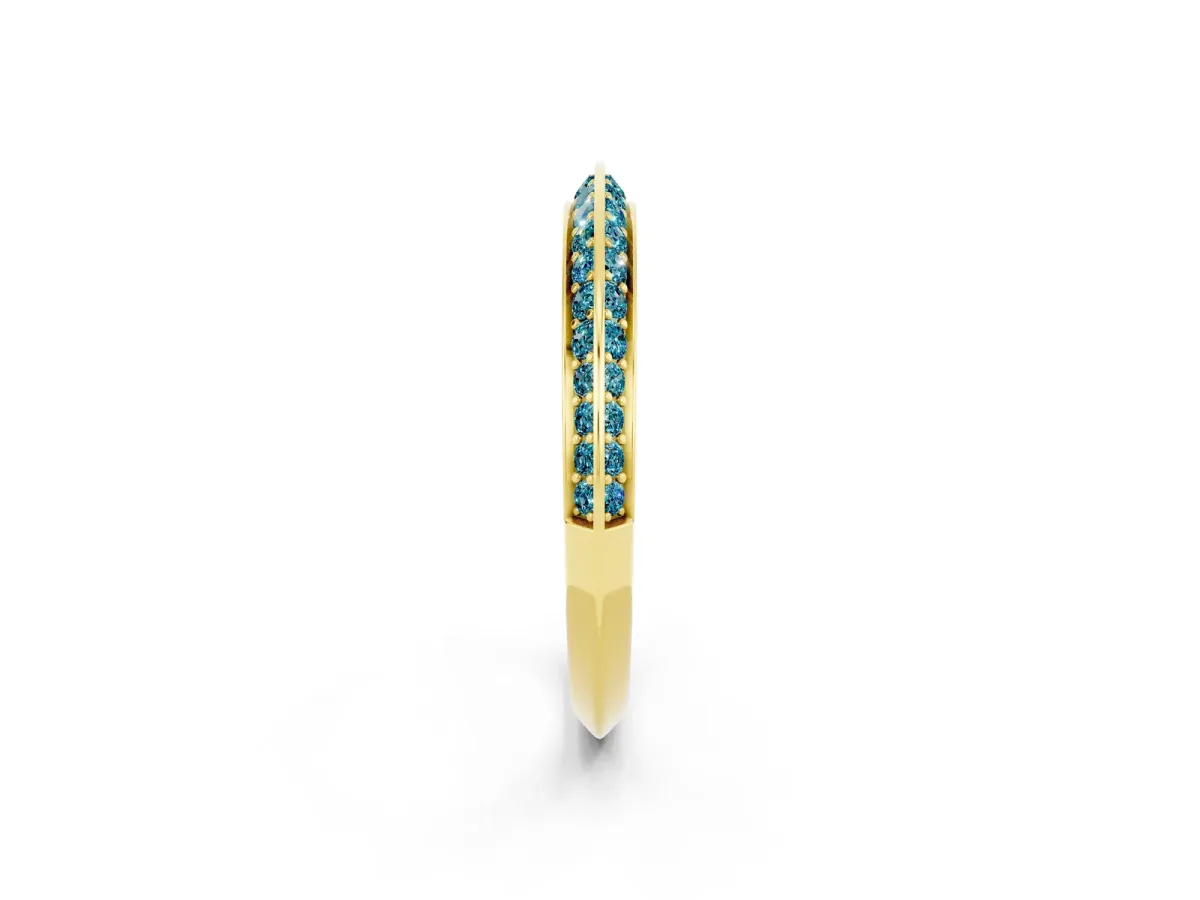 Double Row Pavé Round Blue Topaz Eternity Band with Channel Setting Yellow gold