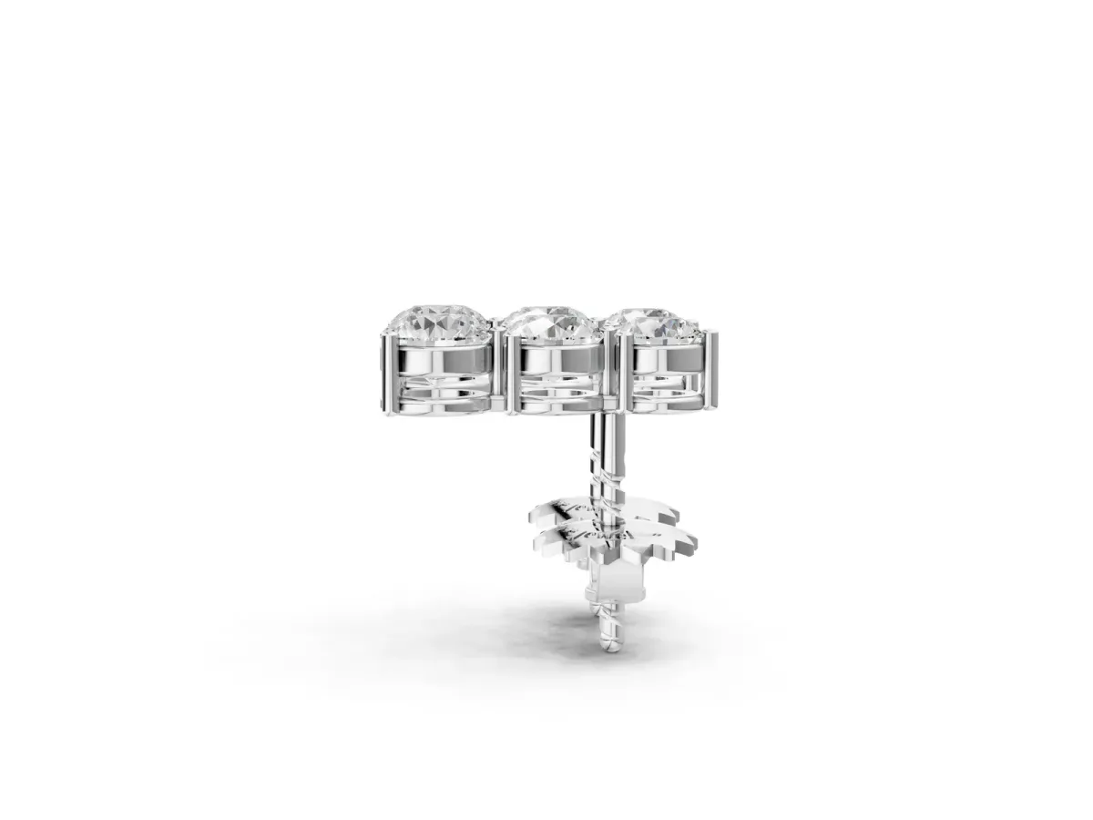Three-Stone Round Diamond Prong-Set Drop Earrings Silver