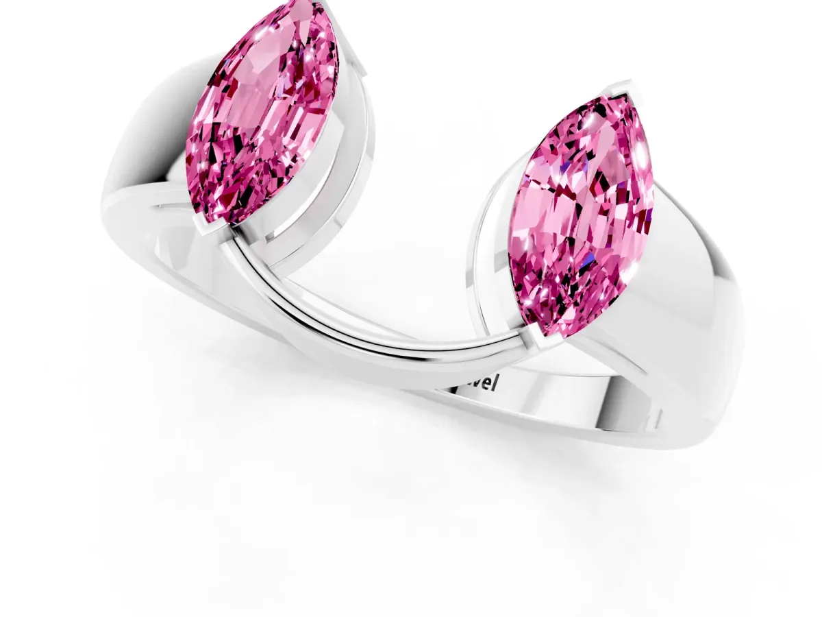 Marquise Pink Sapphire Open Band Ring with Tension Setting White gold