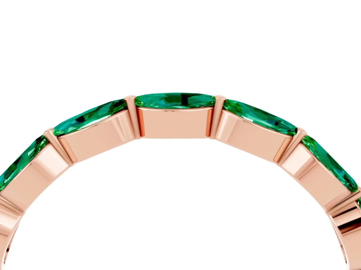 Marquise Emerald Half Eternity Band with Prong Setting Rose gold