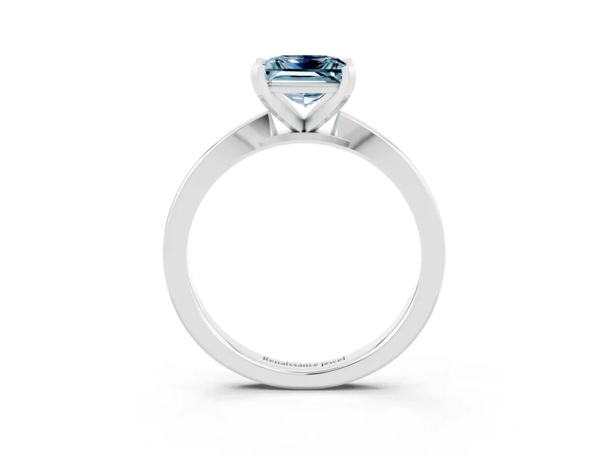 Princess Cut Aquamarine Solitaire Engagement Ring with Classic Band and Four-Prong Setting Silver