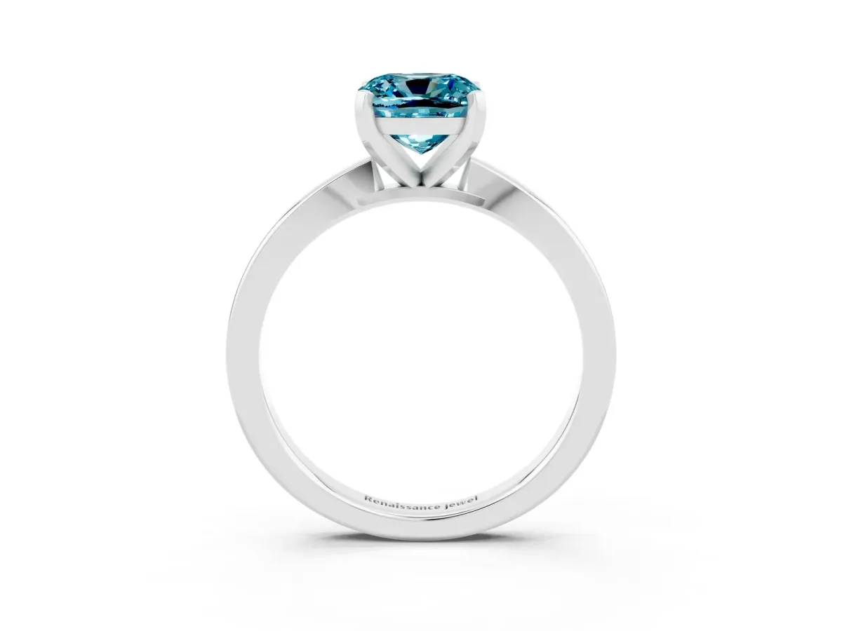 Cushion Cut Blue Topaz Solitaire Engagement Ring with Classic Band and Four-Prong Setting Silver