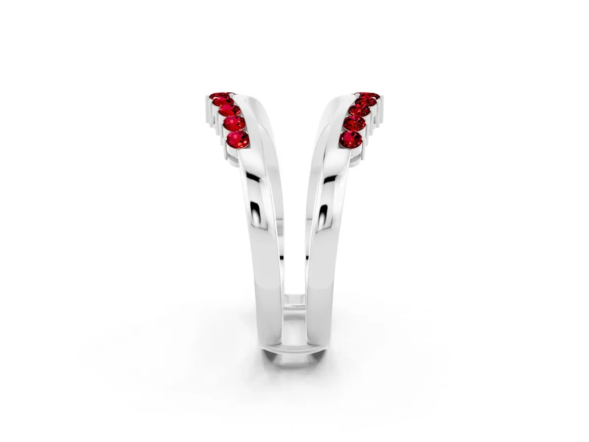 Round Ruby Chevron Contour Band with Prong Setting Platinum