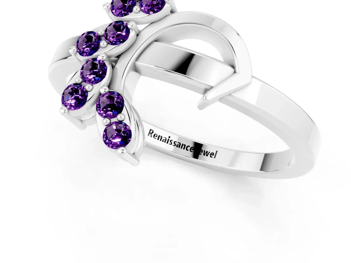 Marquise Amethyst Cluster Bypass Ring with Prong Setting White gold
