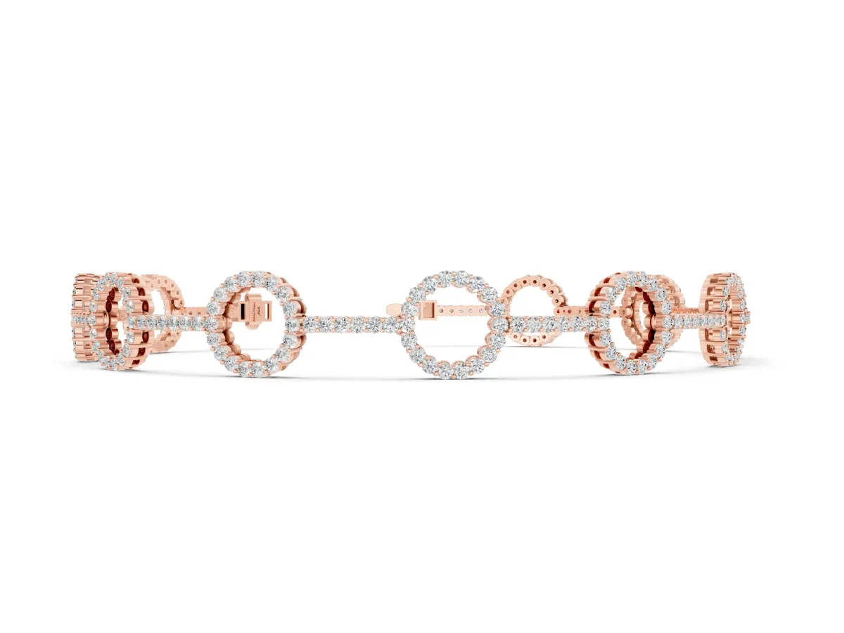 Round Diamond Circle Link Tennis Bracelet with Pavé Setting Rose gold