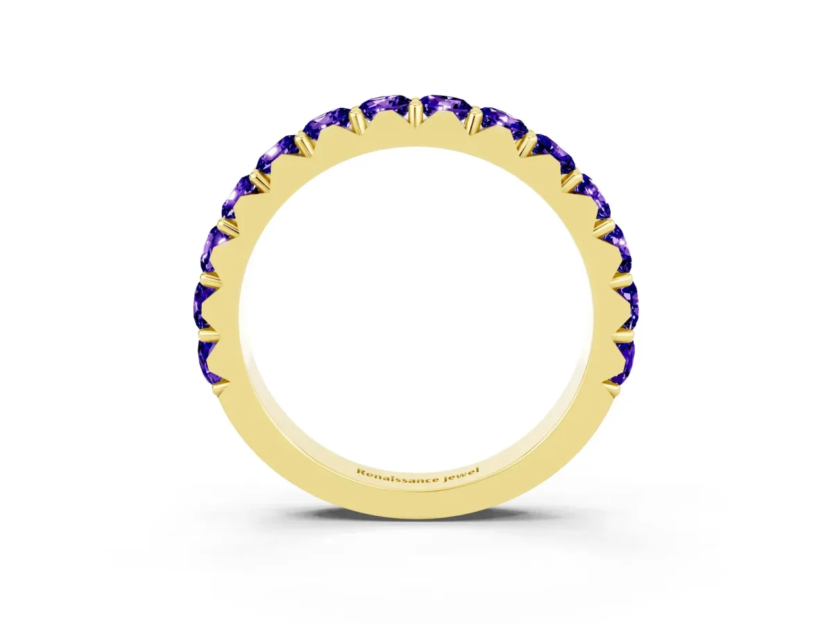 Round Tanzanite Half Eternity Band with Classic Prong Setting Yellow gold