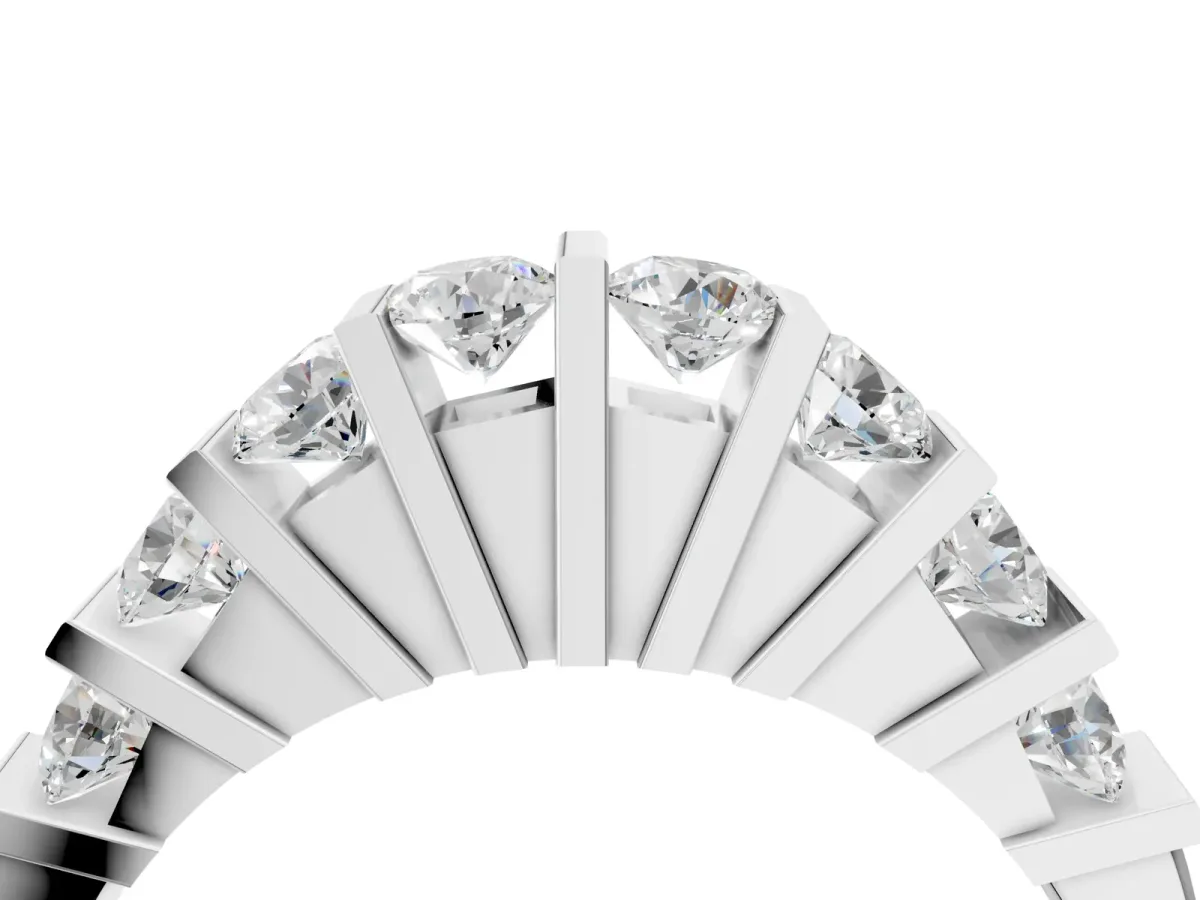 Channel Set Round Diamond Half Eternity Band with Bar Prong Setting White gold