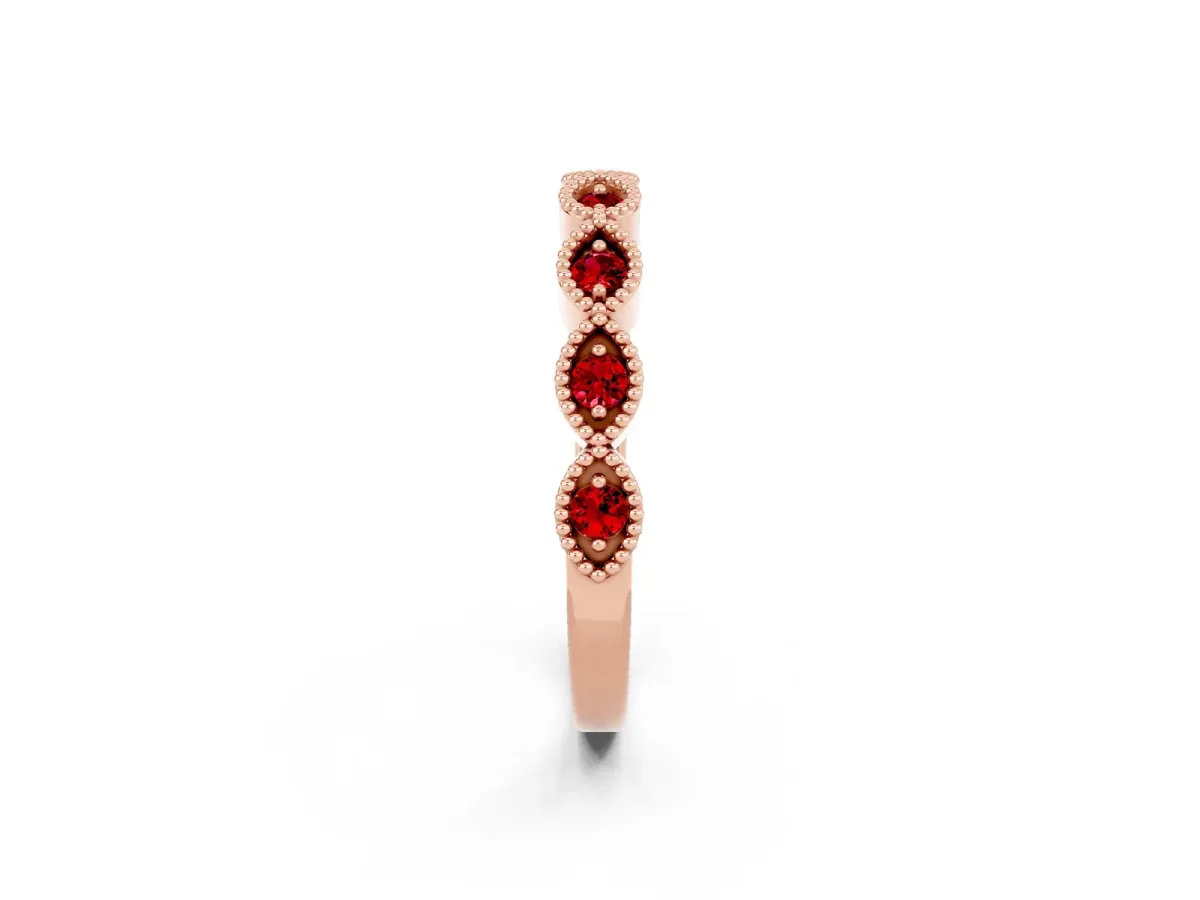 Milgrain Marquise Ruby Half Eternity Band with Bezel Setting Rose gold