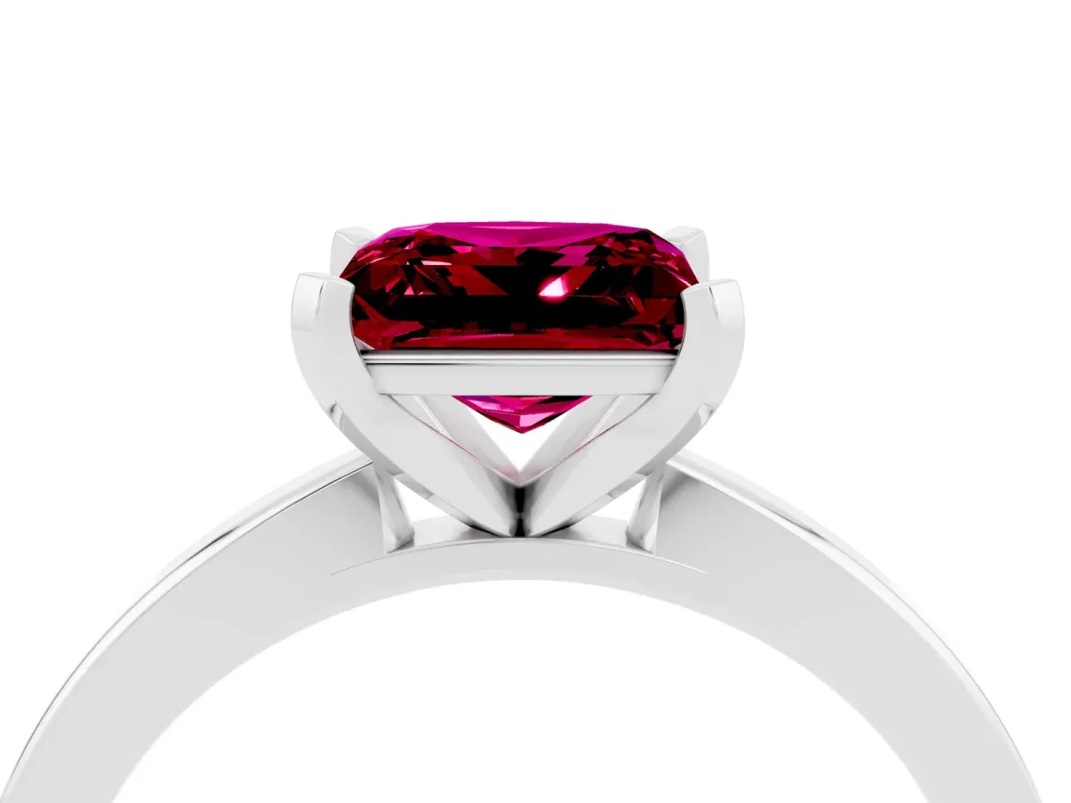 Princess Cut Garnet Solitaire Engagement Ring with Classic Band and Four-Prong Setting Silver