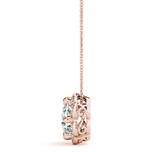 Round Amethyst Flower Halo Pendant with Four-Prong Setting Rose gold