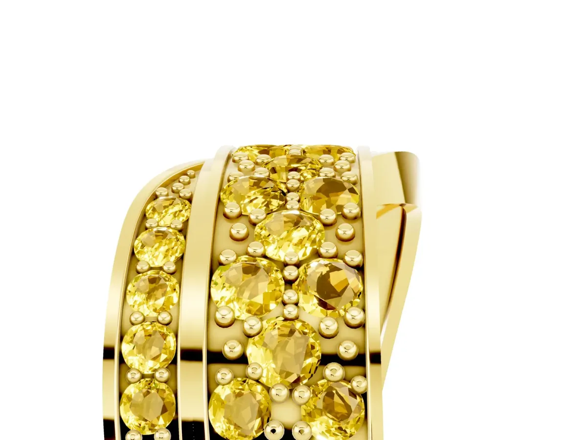 Pavé Round Yellow Sapphire Crossover Band with Bead Prong Setting Yellow gold