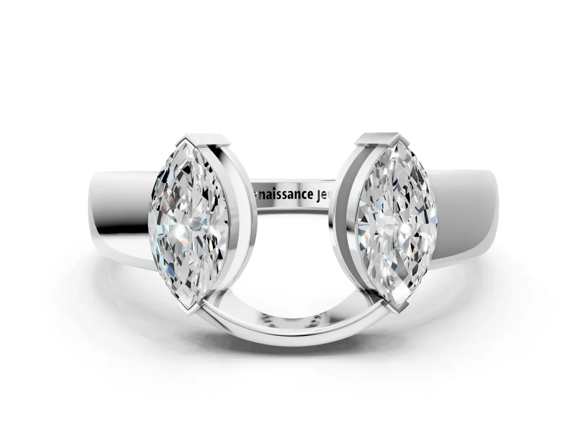 Marquise Diamond Open Band Ring with Tension Setting White gold