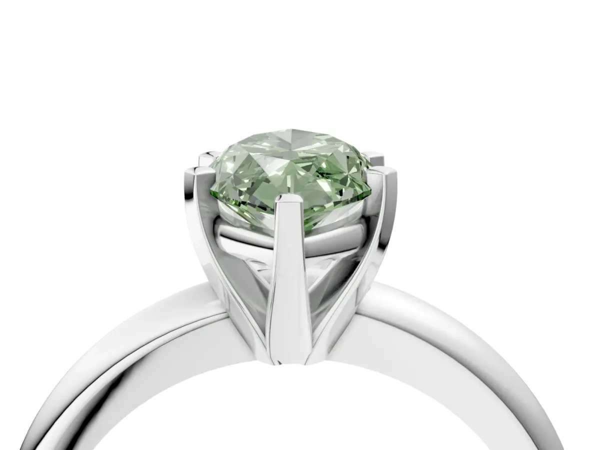 Fancy Green Marquise Cut Diamond Solitaire Engagement Ring with Round Band and Four-Prong Setting Silver