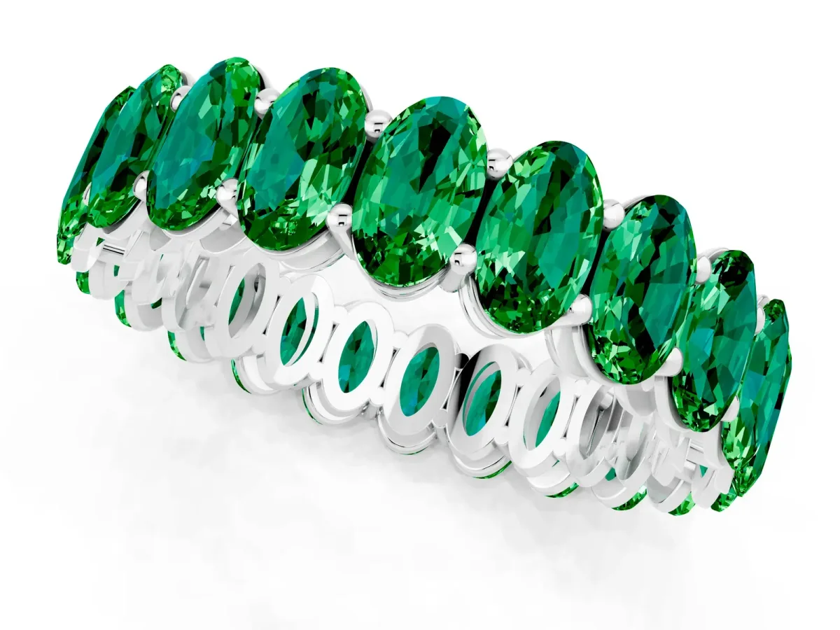 Oval Cut Emerald Eternity Band with Shared Prong Setting White gold