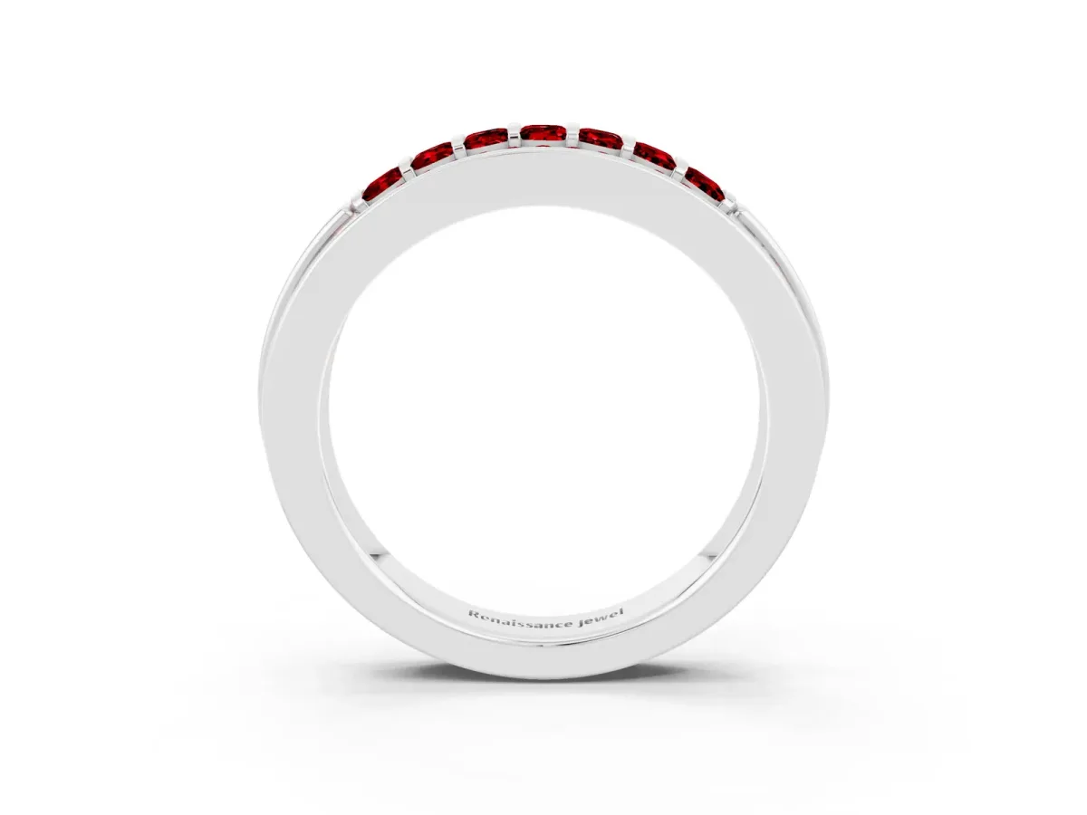 Bar-Set Princess Cut Ruby Pavé Band White gold