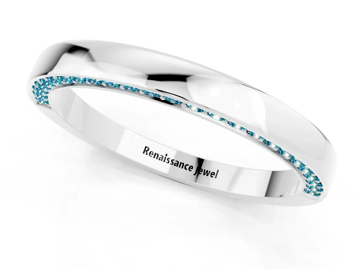 Pavé Round Blue Topaz Channel Set Band White gold