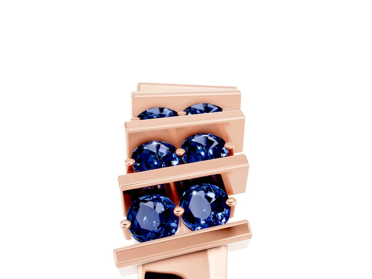 Channel Set Round Blue Sapphire Anniversary Band with Vertical Prongs Rose gold