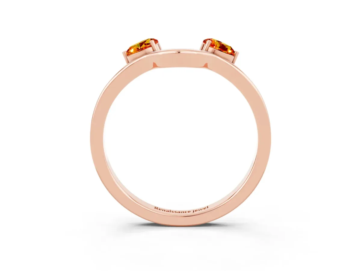Dual Round Citrine Open Band Ring with Prong Setting Rose gold