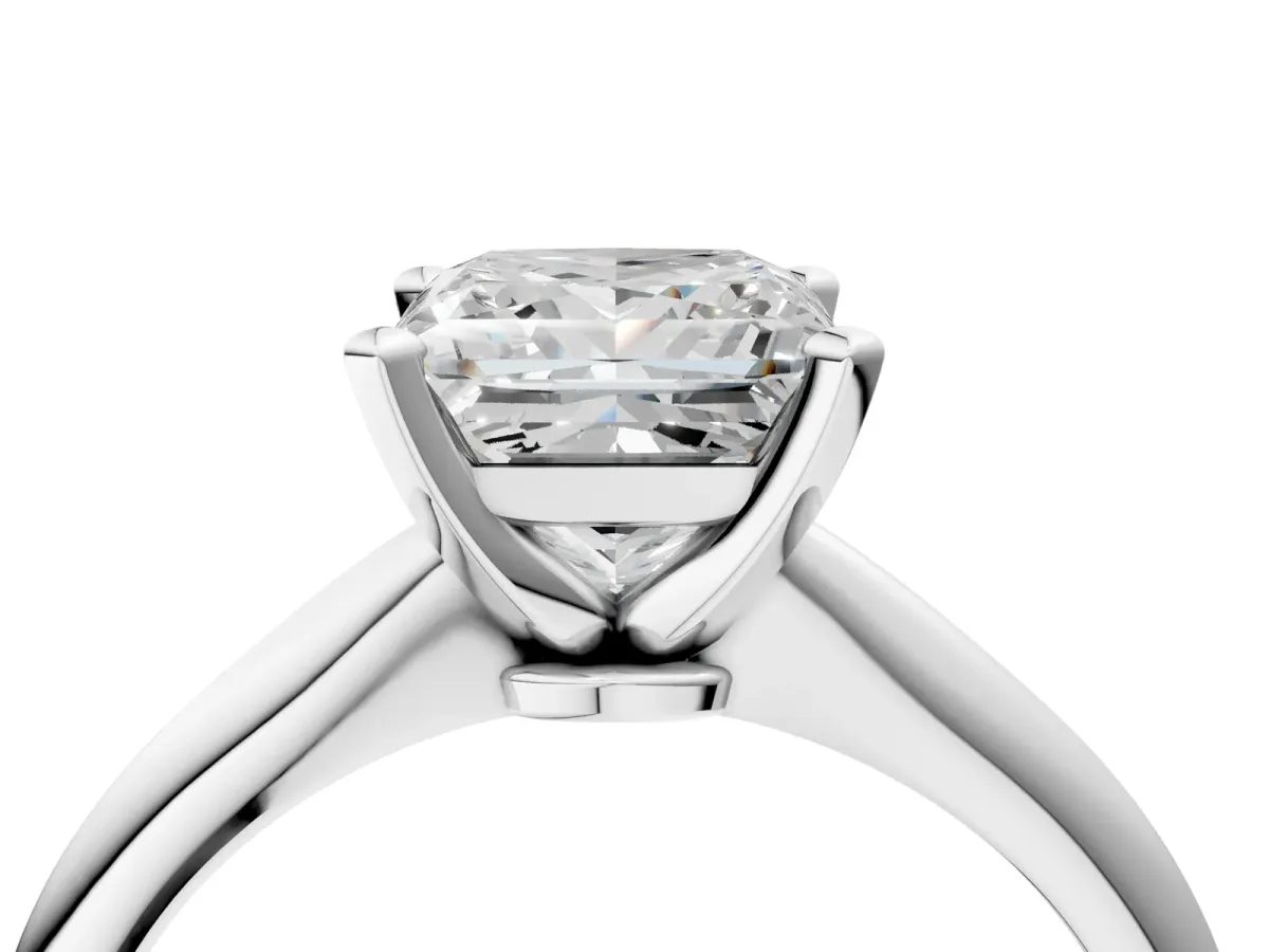 Princess Cut Diamond Solitaire Engagement Ring with Classic Band and Four-Prong Setting Platinum