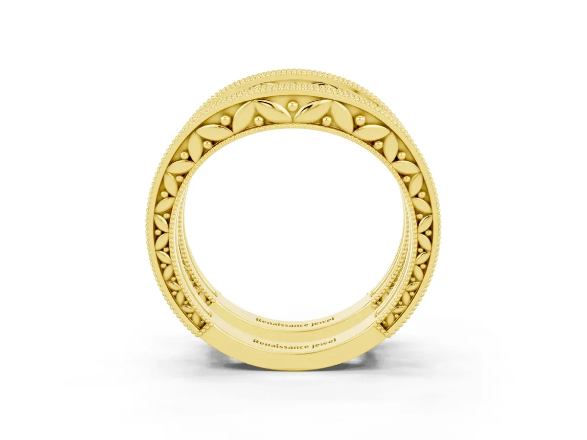 Round Garnet Milgrain Eternity Band with Channel Setting Yellow gold