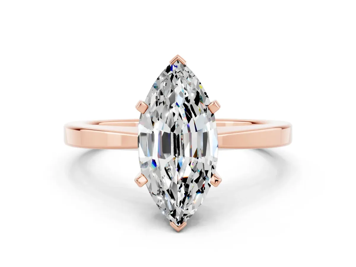 Marquise Cut Moissanite Solitaire Engagement Ring with Classic Band and Four-Prong Setting Rose gold