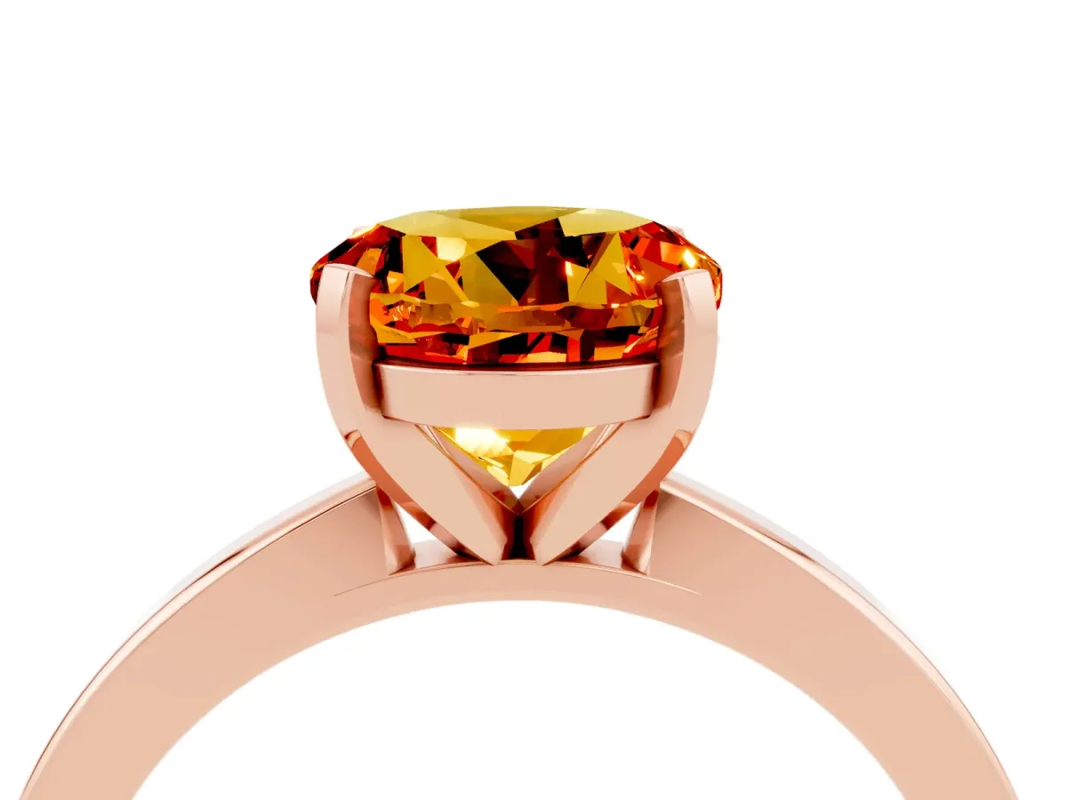 Round Cut Citrine Solitaire Engagement Ring with Classic Band and Four-Prong Setting Rose gold