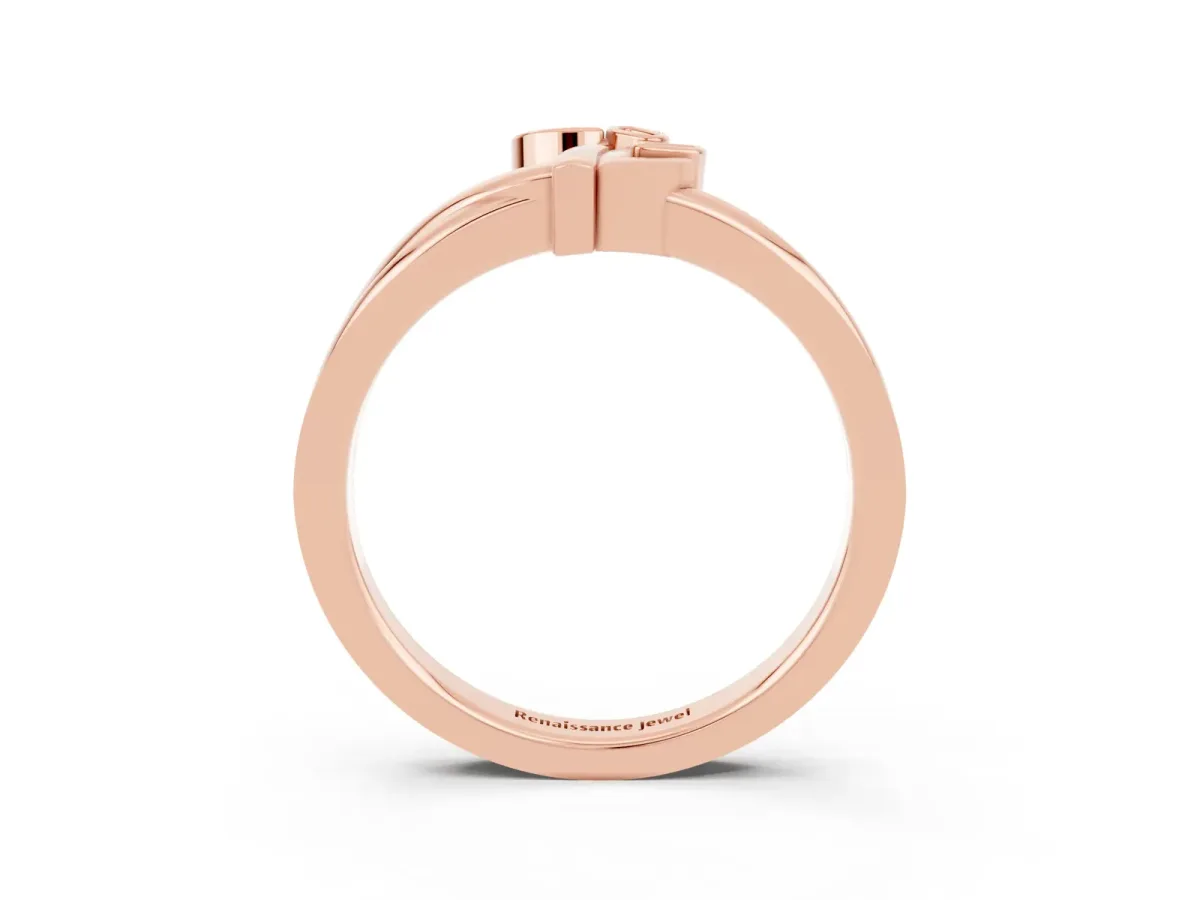 Three-Stone Round Green Sapphire Leaf Bypass Ring with Bezel Setting Rose gold