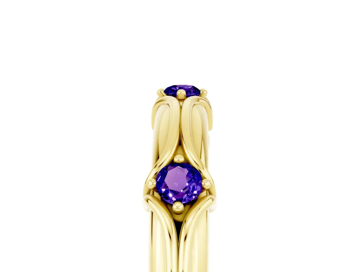 Round Tanzanite Prong Set Milgrain Eternity Band Yellow gold