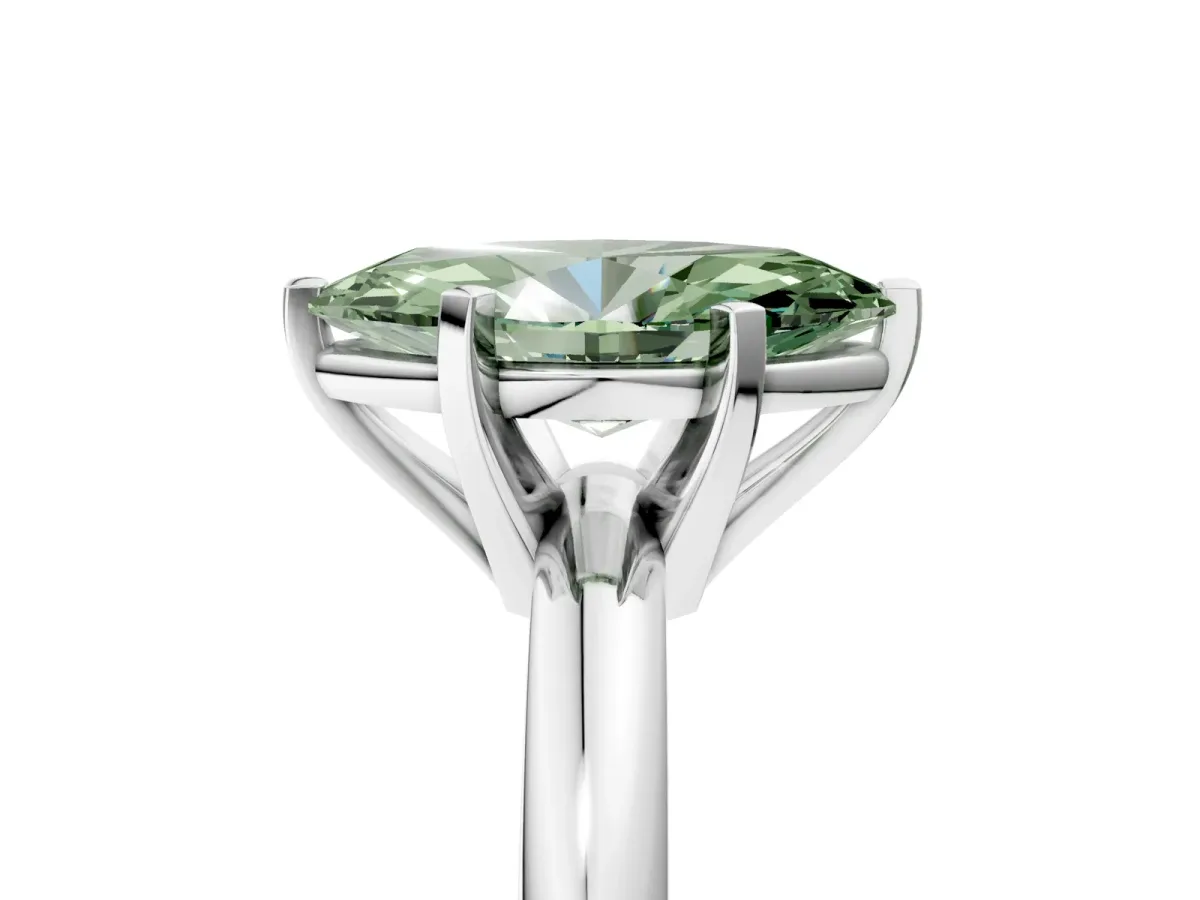 Fancy Green Marquise Cut Diamond Solitaire Engagement Ring with Round Band and Four-Prong Setting Silver