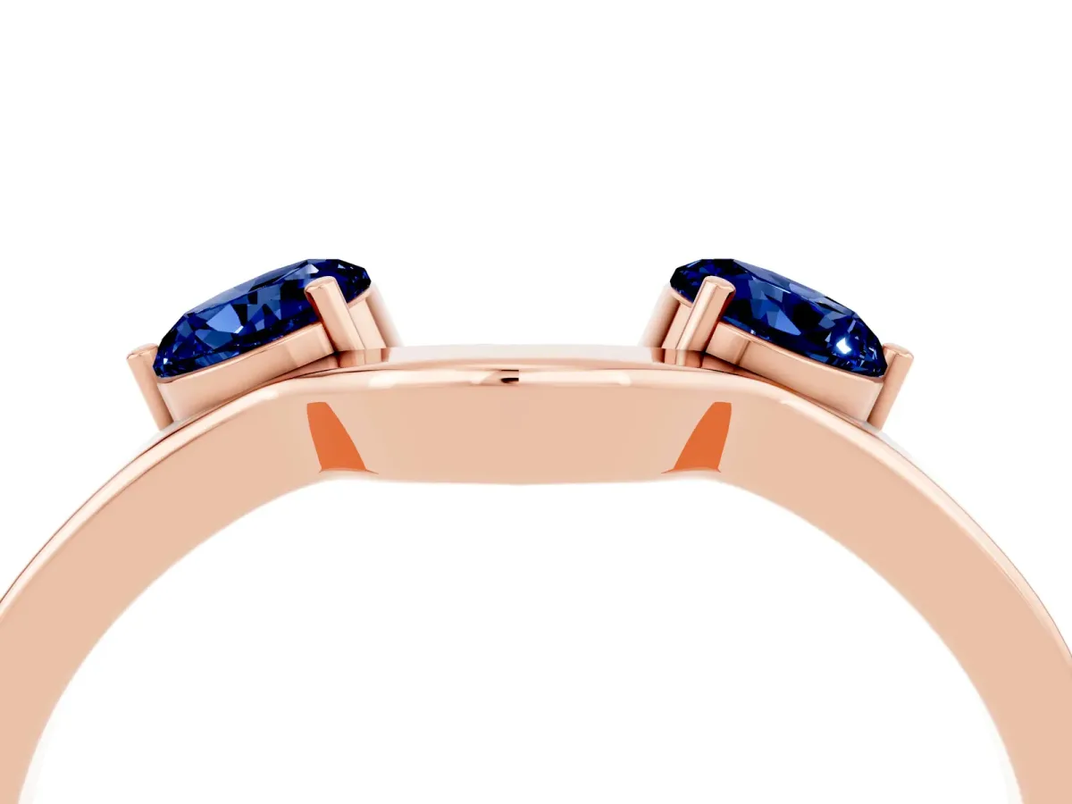 Dual Round Blue Sapphire Open Band Ring with Prong Setting Rose gold
