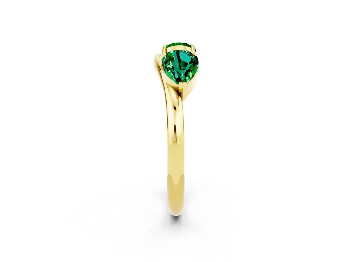 Two-Stone Pear Emerald Bypass Ring with Prong Setting Yellow gold