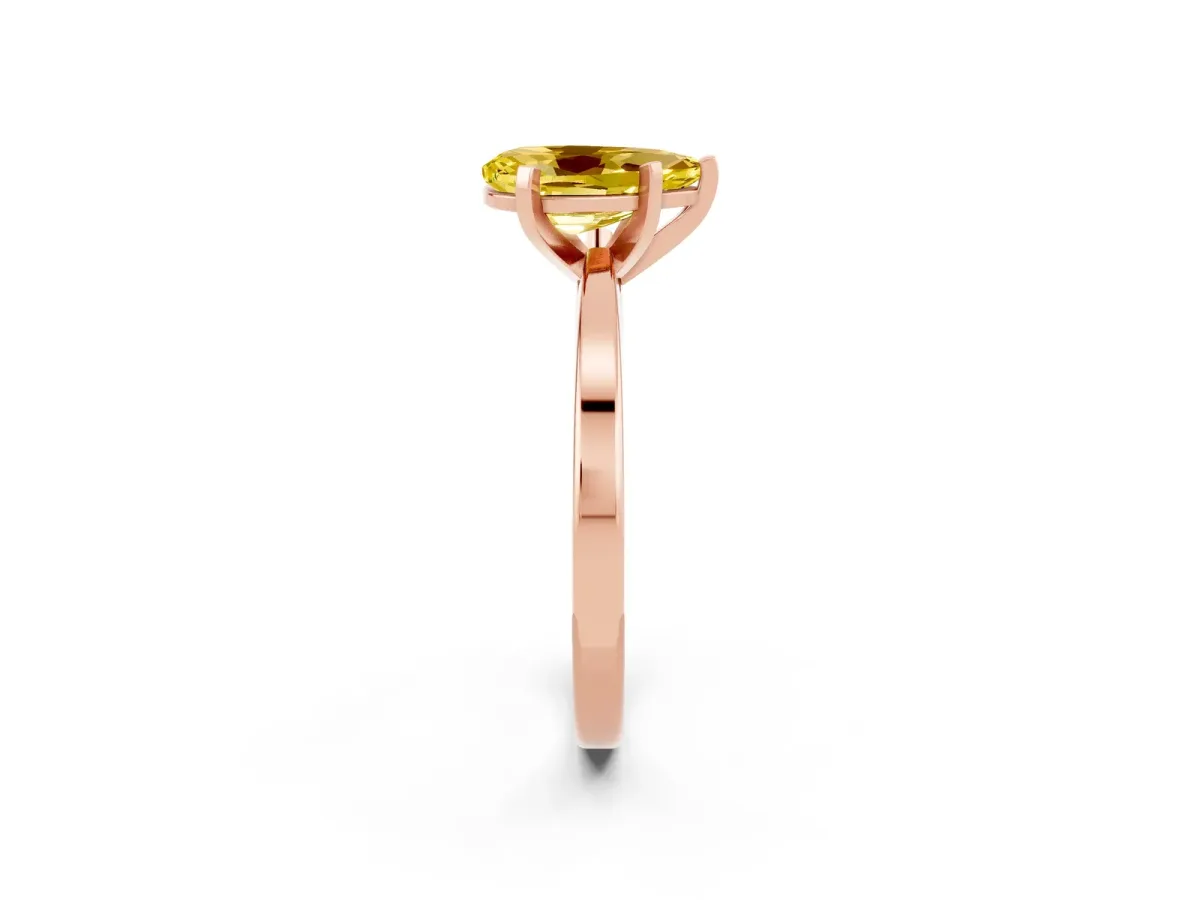 Pear Cut Yellow Sapphire Solitaire Engagement Ring with Classic Band and Four-Prong Setting Rose gold