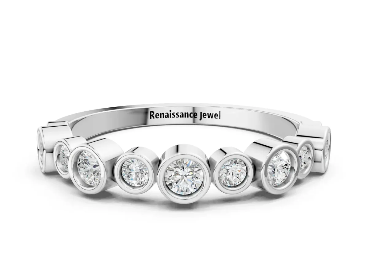 Bezel Set Round Diamond Half Eternity Band White gold