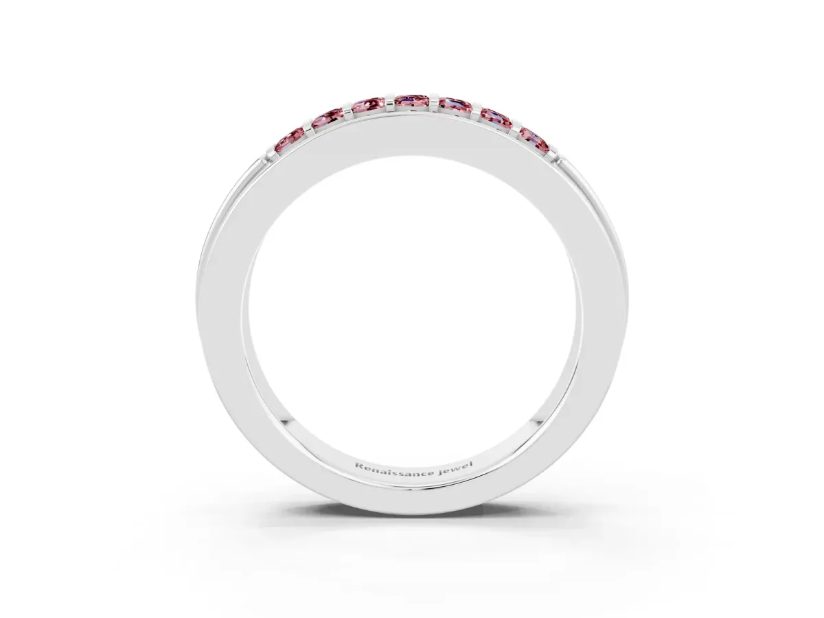 Bar-Set Princess Cut Morganite Pavé Band Silver