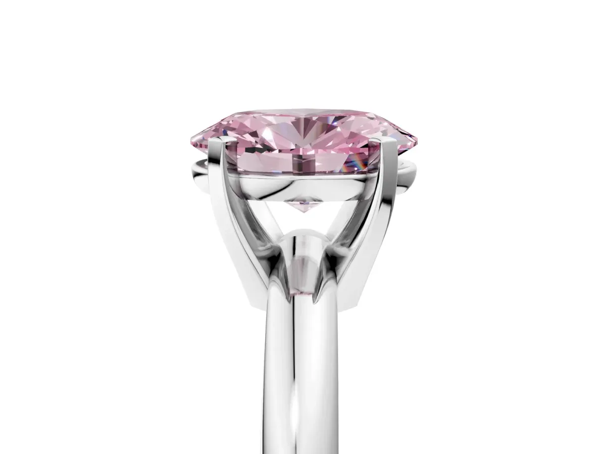 Fancy Pink Oval Cut Diamond Solitaire Engagement Ring with Round Band and Four-Prong Setting Platinum