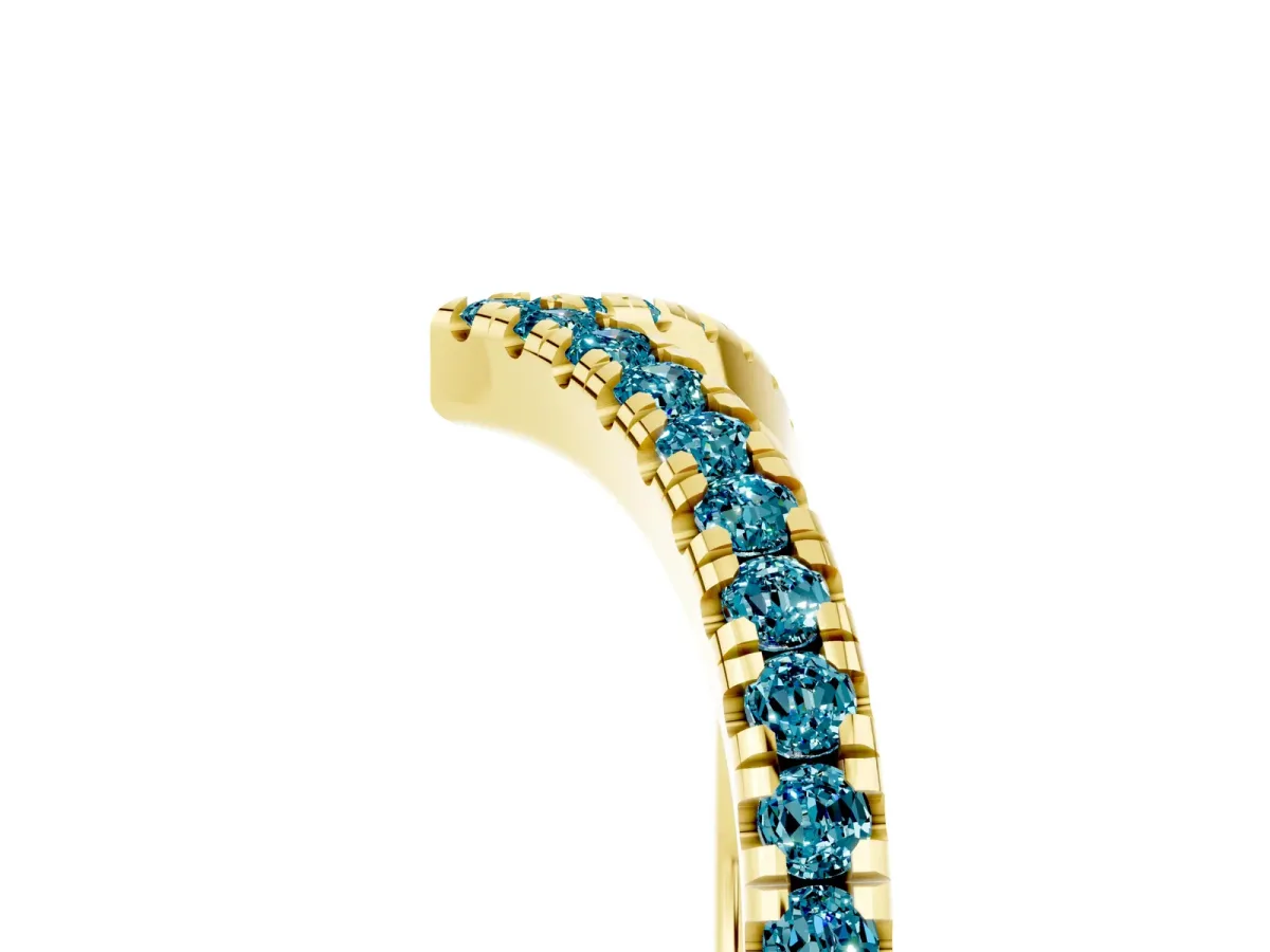 Pavé Round Blue Topaz V-Shaped Chevron Band with Shared Prong Setting Yellow gold