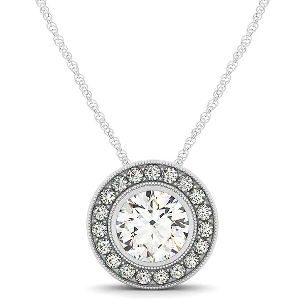 Round Halo Bezel-Set Pendant Silver